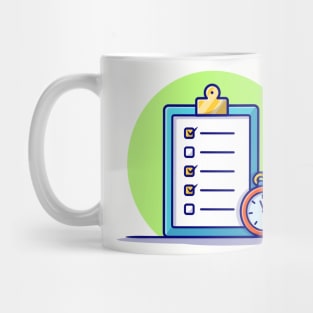 Clipboard, Paper And Timer Cartoon Vector Icon Illustration (2) Mug